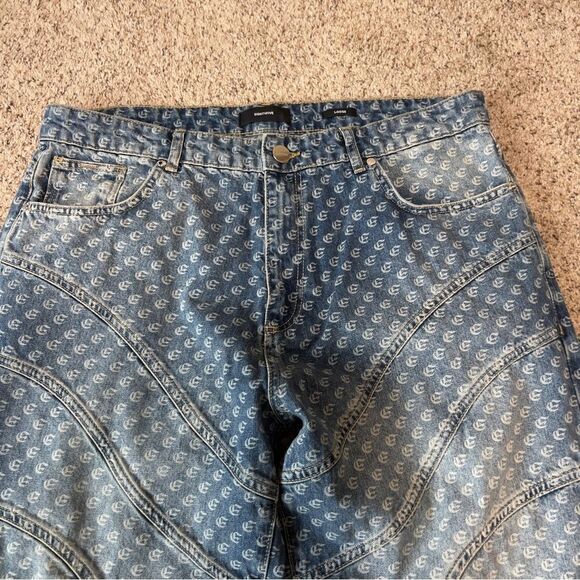 EIGHTYFIVE Mens Dividing Seams Blue Monogram Loose Jeans Streetwear Size 36 - Picture 8 of 13